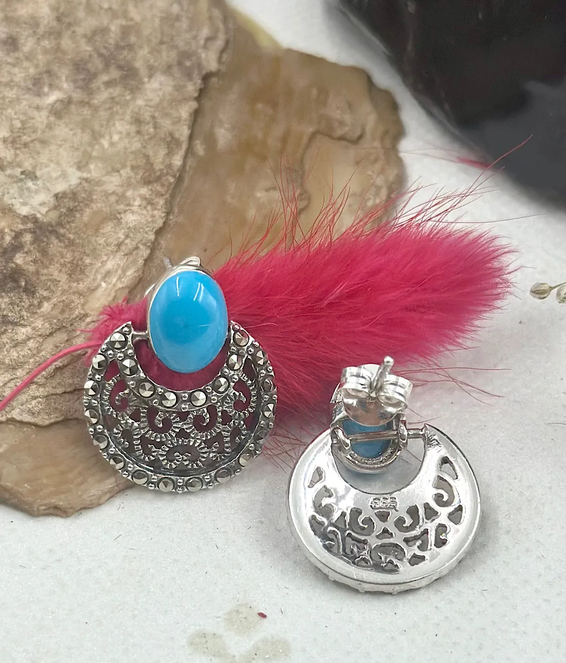 The Silver Marcasite Earrings (Turquoise)