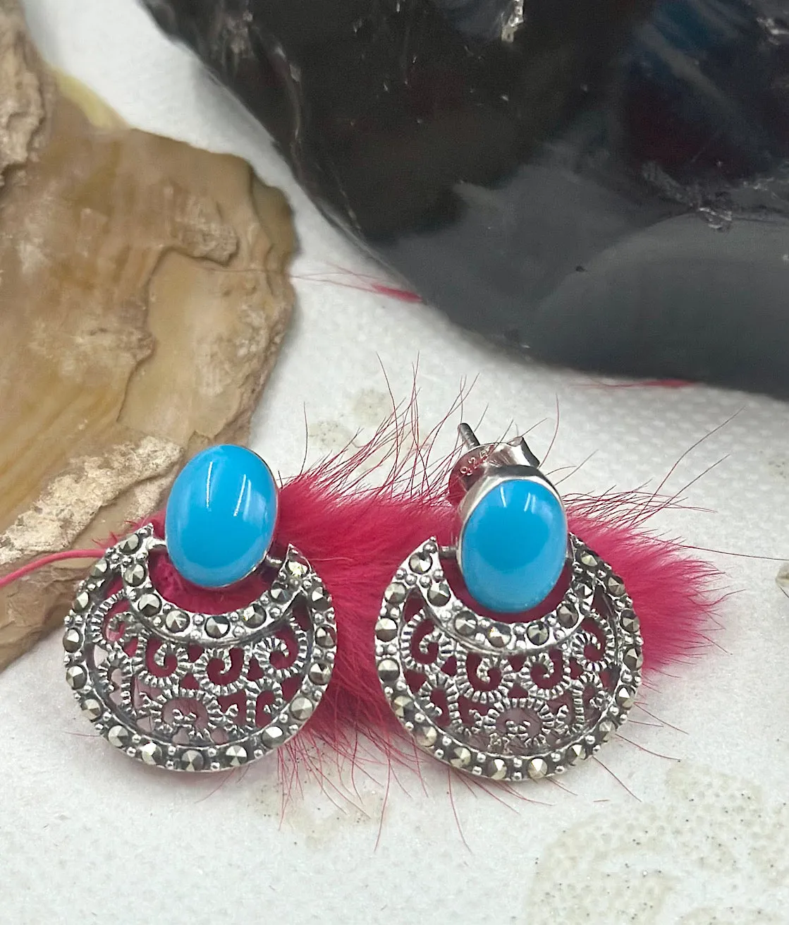 The Silver Marcasite Earrings (Turquoise)