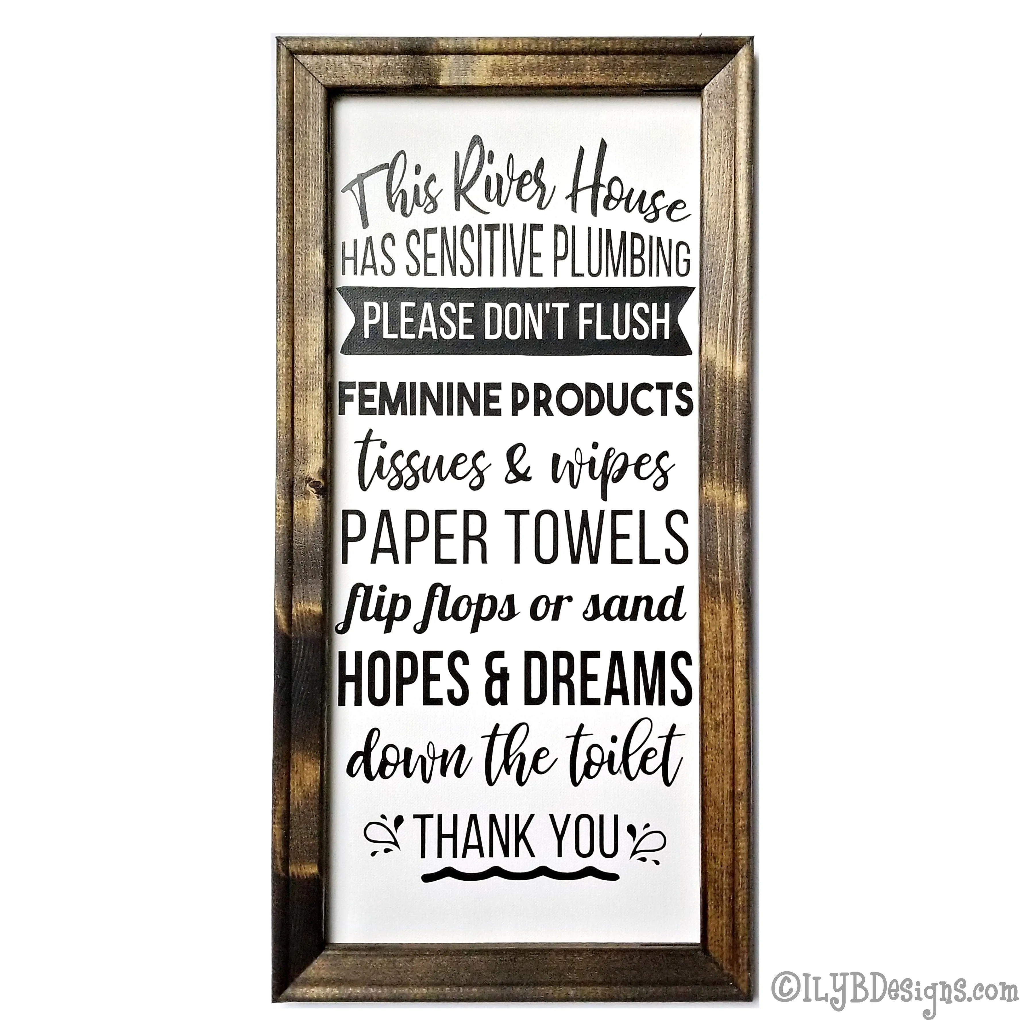 This House Has Sensitive Plumbing Framed Canvas Sign - Funny Bathroom Sign for River House, Lake House, Beach House