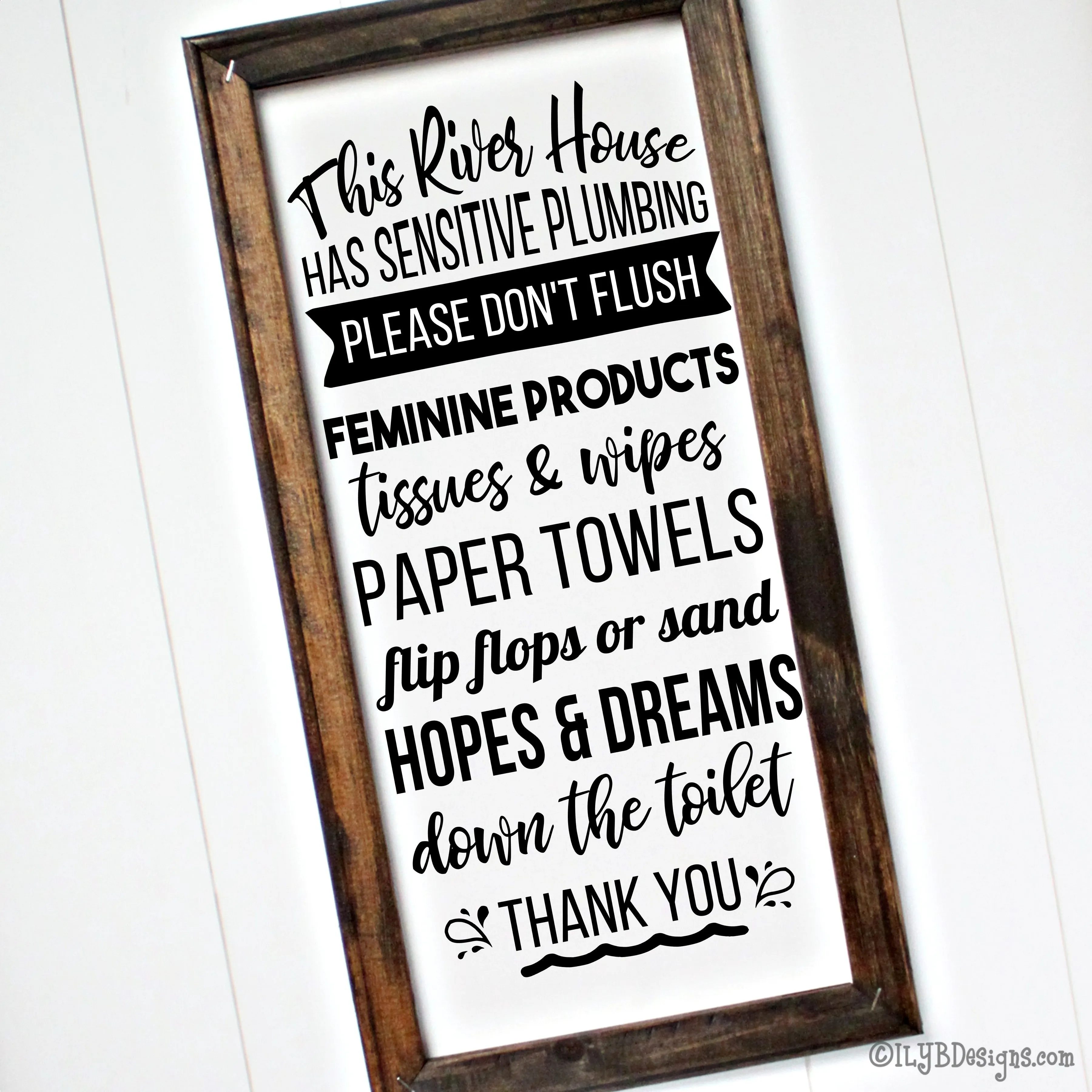 This House Has Sensitive Plumbing Framed Canvas Sign - Funny Bathroom Sign for River House, Lake House, Beach House