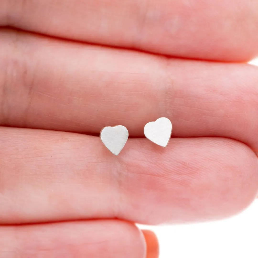 Tiny Sterling Silver Heart Stud Earrings, Ready to Ship