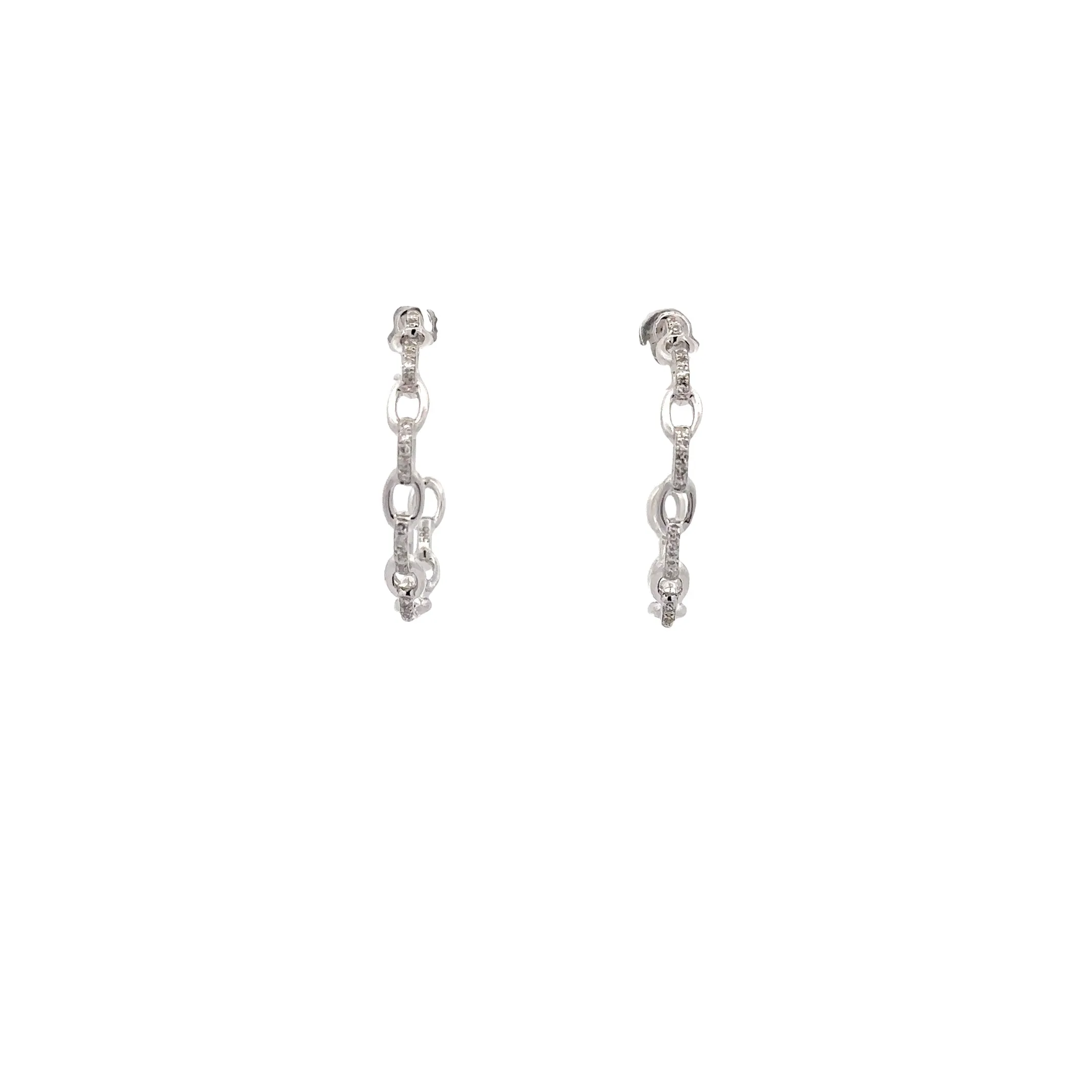 WD1237 14kt Gold Link Chain Hoop Earring with Diamond Detail