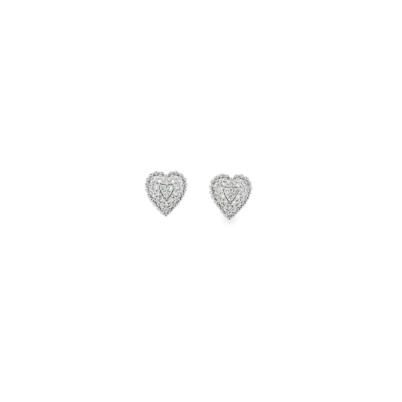 WD1301 14kt Pave Diamond Heart with Beaded Detail Halo Stud Earrings