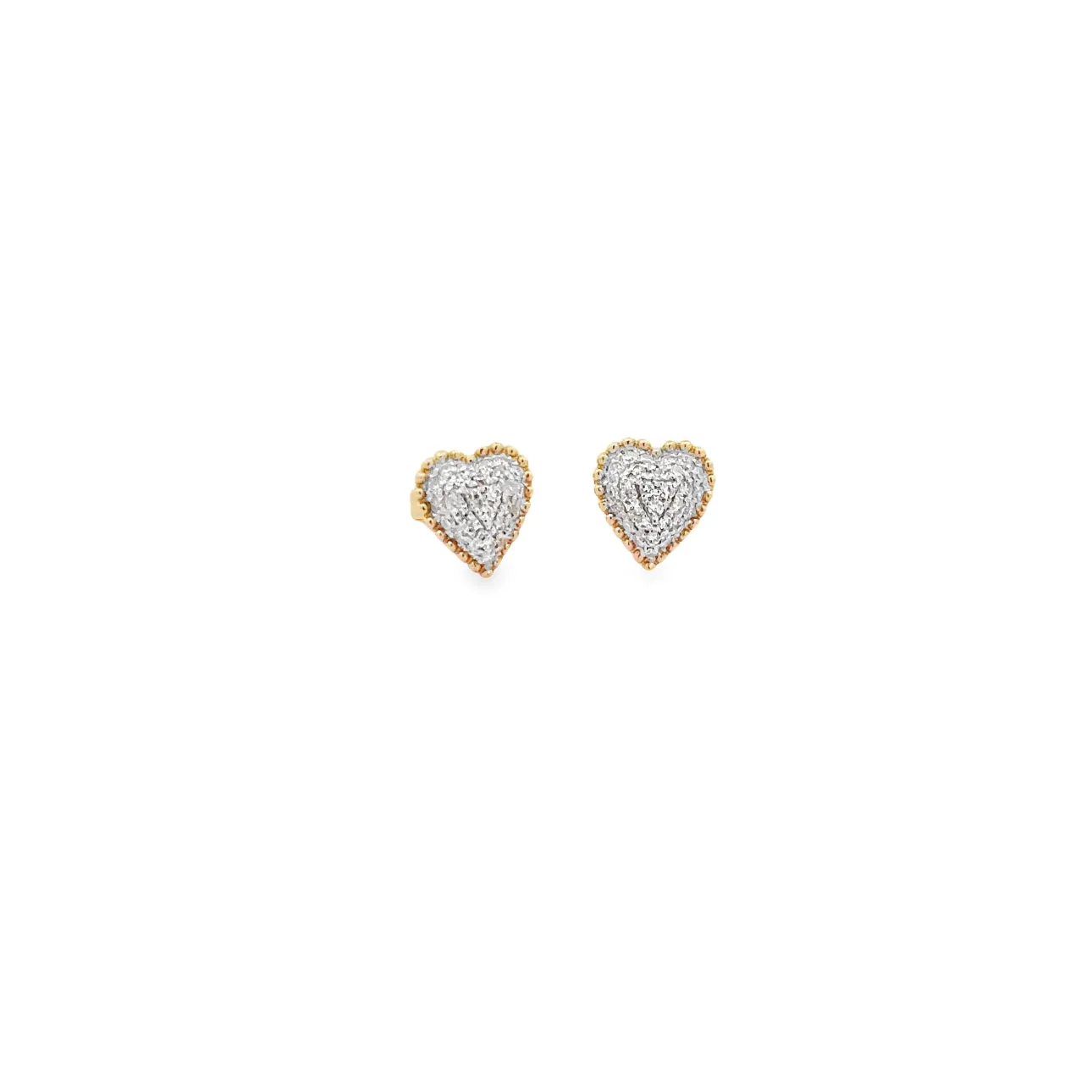 WD1301 14kt Pave Diamond Heart with Beaded Detail Halo Stud Earrings