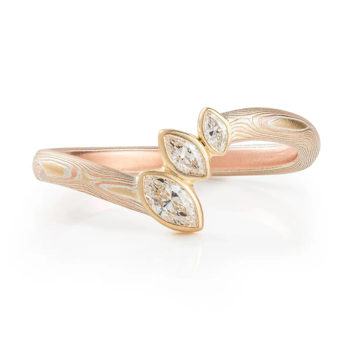 Whimsical Diamond Branch Mokume Gane Ring