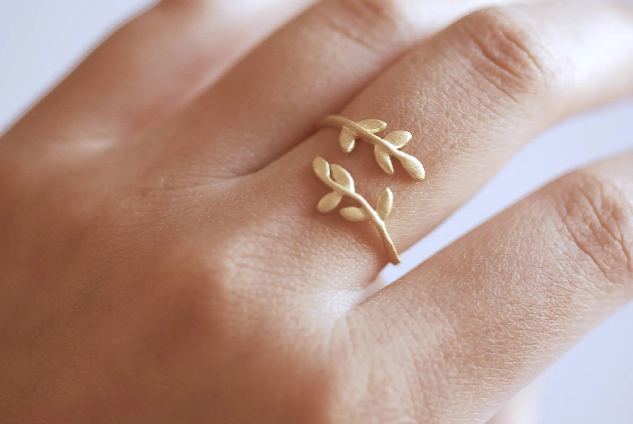 Wholesale Matte Pink Rose Gold Leaf Branch Ring, Leaf Ring, Layering Ring, Vine Ring, Laurel Ring, Nature Jewelry, twig ring, branch ring, tree ring,