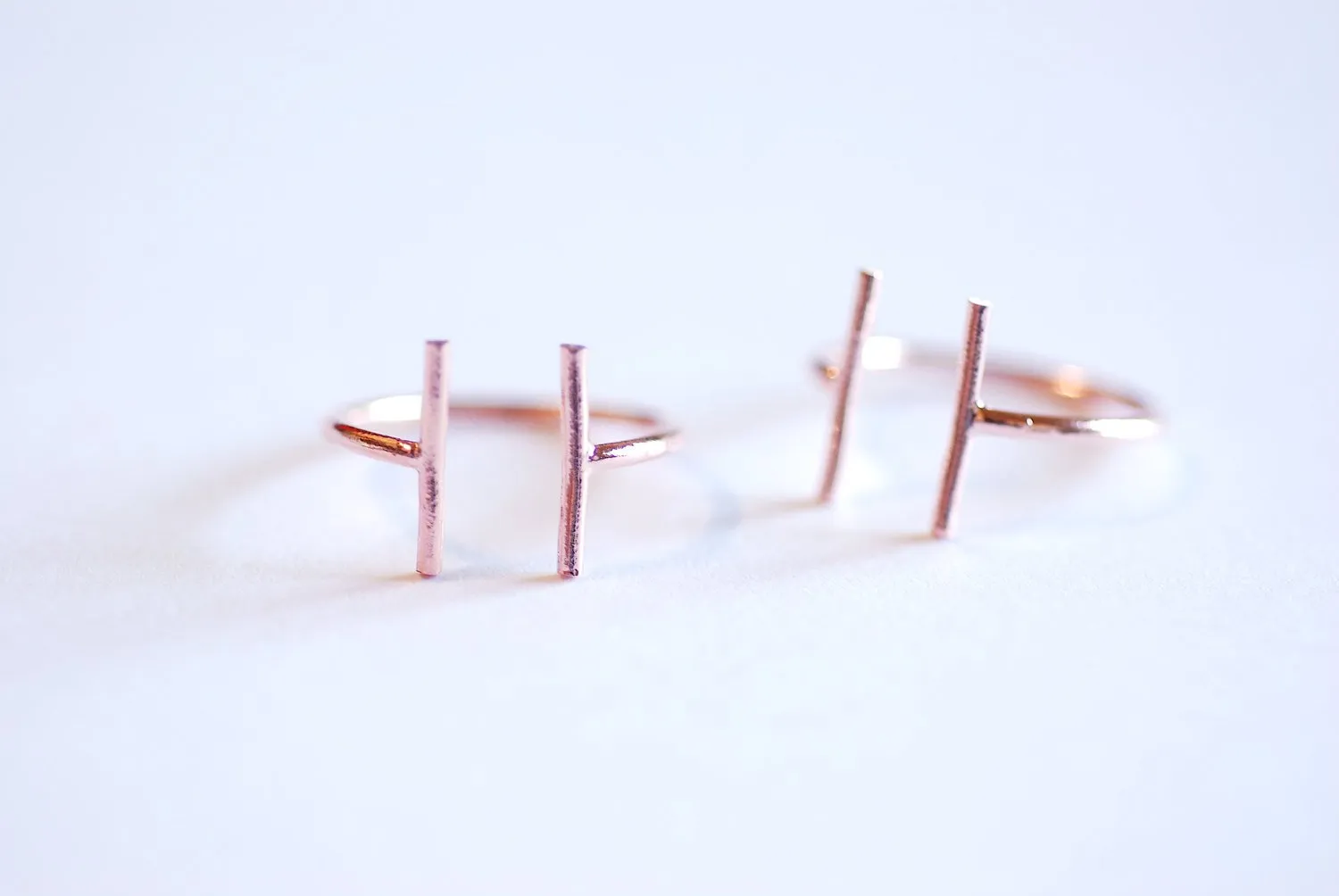 Wholesale Shiny Rose Gold Parallel Bar Ring- 925 Bar Adjustable Ring, Stacking Ring, Midi Ring, Line Ring, Minimalist Ring, Cuff Ring, Two Bar Ring